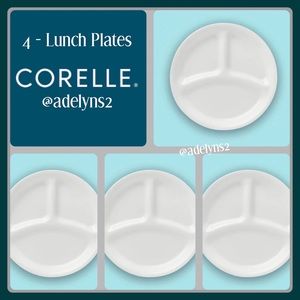 🌺 New Corelle Divided 8.5" Lunch Plates, Set of 4, 3 Compartments